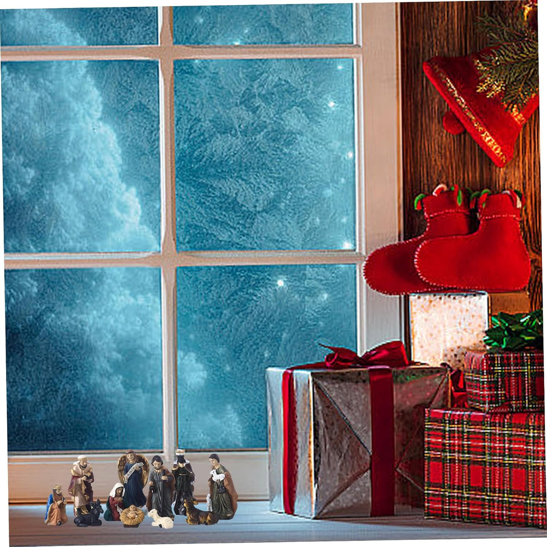 Gcroet Weihnachtsgeburt setzt mit Figuren Harz Krippe Szene Weihnachtsverzierung Lebendige realistis