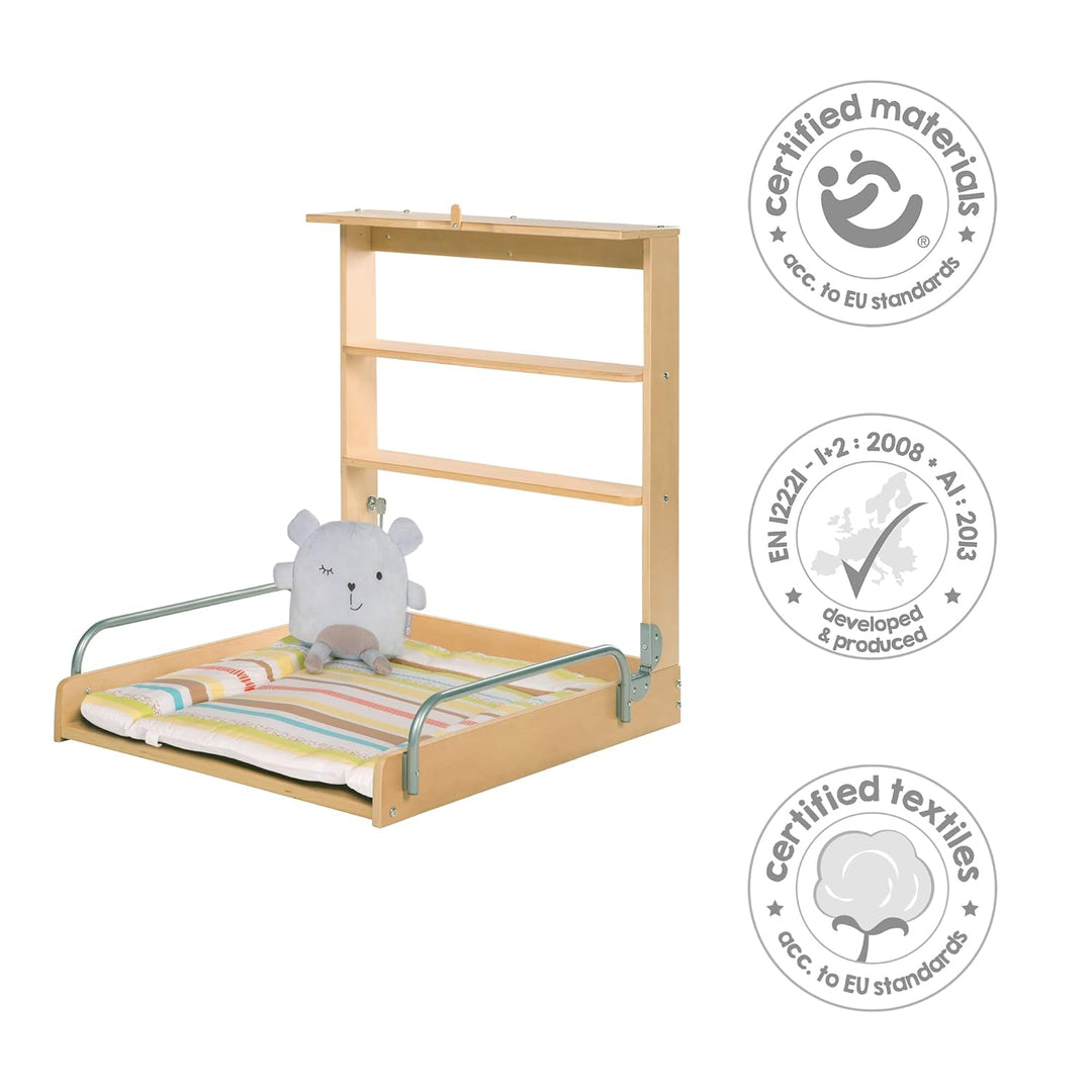 roba Wandwickelregal - Klappbares Wickelregal zur Wandmontage - Wickeltisch mit Wickelauflage &