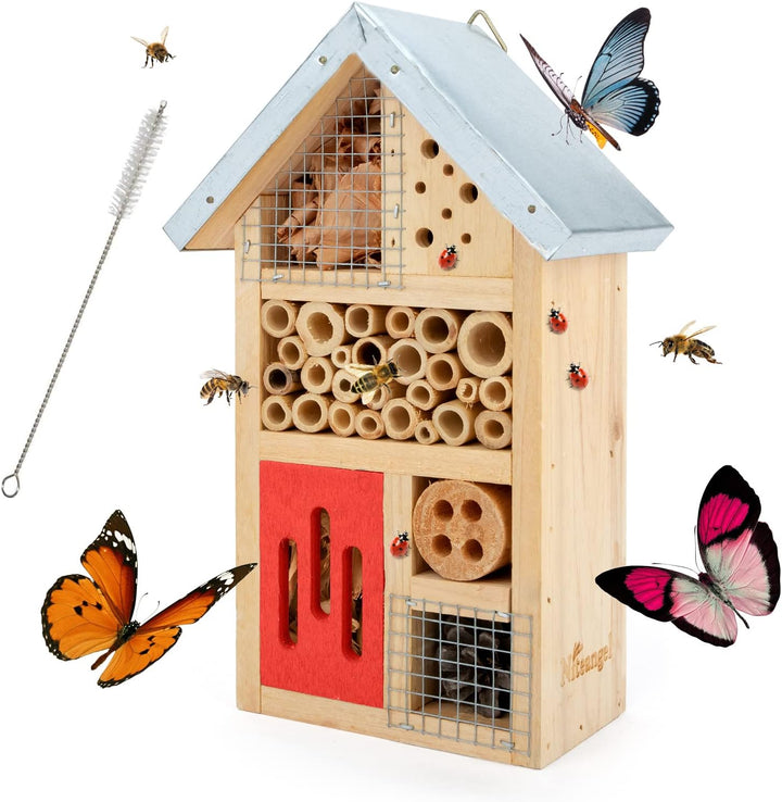 Niteangel Insektenhotel aus Naturholz für den Garten, Insektenhaus für Marienkäfer, Florfliegen, Sch
