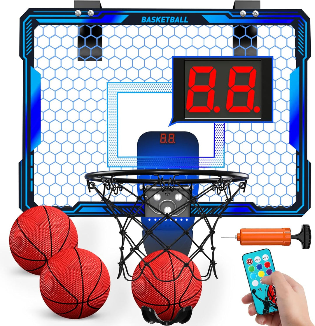 HYES Basketballkorb für Kinder mit Fernbedienung, 7 Beleuchtung, Basketballkorb mit 3 Modi, Elektron