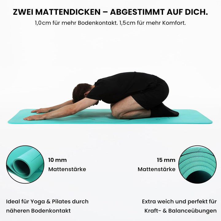 Yoga Matte aus Deutscher Entwicklung – Rutschfeste &amp; gelenkschonende Yogamatte – 2 Komfort-Dicken (1