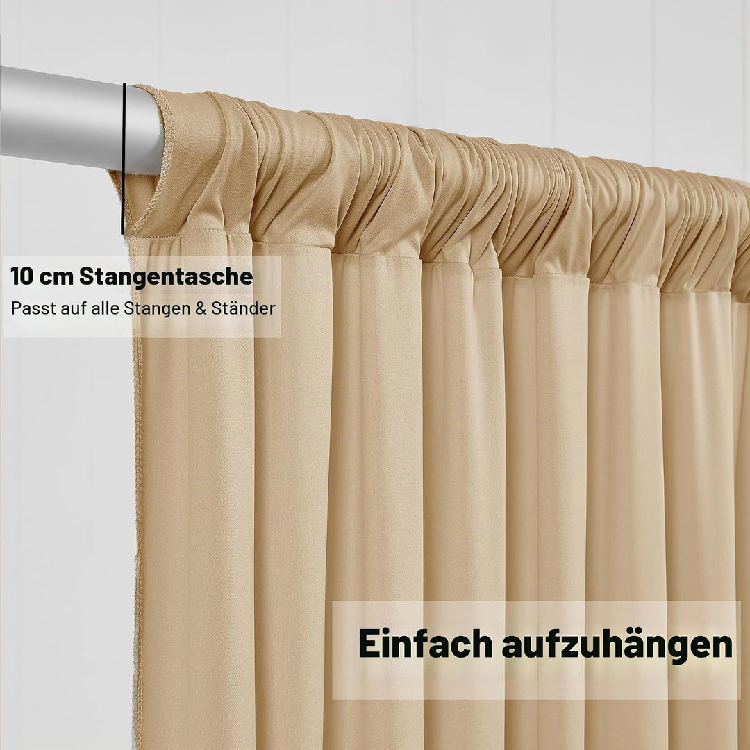 3×3 m Beige Hochzeit Hintergrund Vorhang, 2 Platten 1,5×3m Faltenfreie Seide Polyester Beige Fotowan