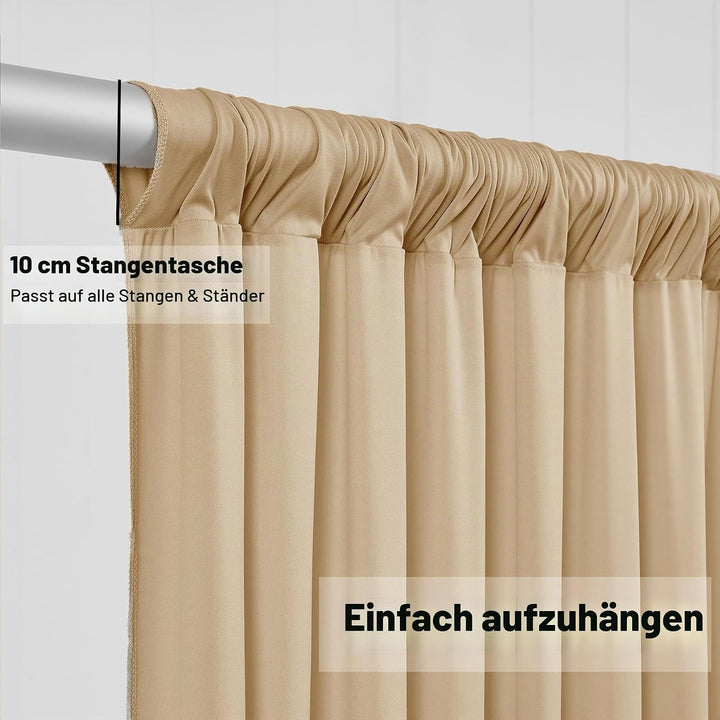 3×3 m Beige Hochzeit Hintergrund Vorhang, 2 Platten 1,5×3m Faltenfreie Seide Polyester Beige Fotowan