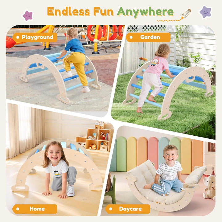 klettergerüst Indoor,Holzkletterbogen mit Weichem Kissen,Indoor Klettergerüst für Kinder ab 3 Jahre,