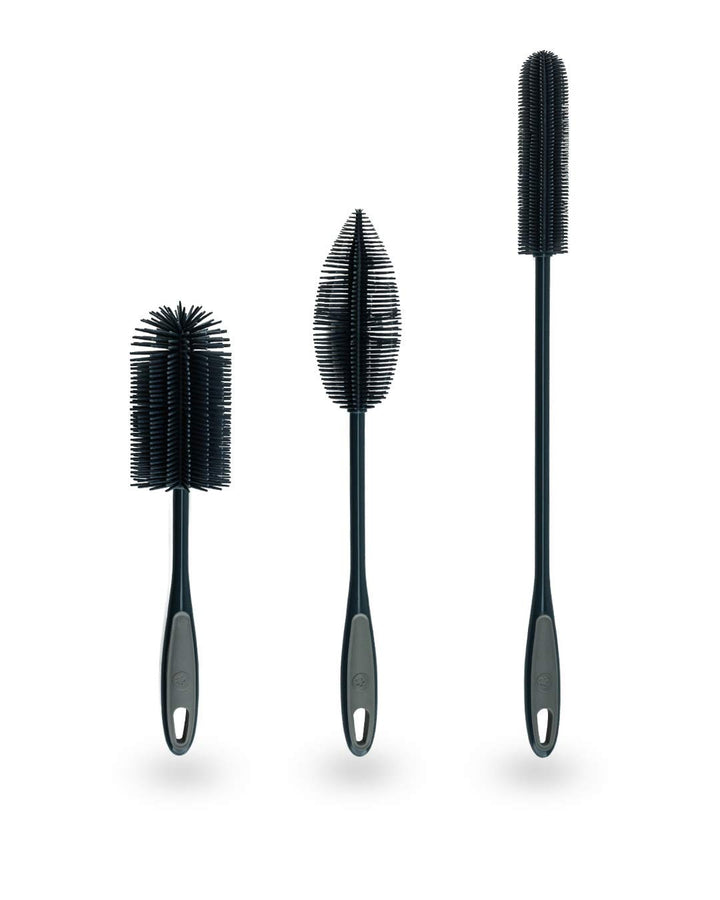 Kochblume Silikonbürsten 3er Set mit Wechselköpfen | Flaschenbürste, Spülbürste, Antibakteriell, Kei