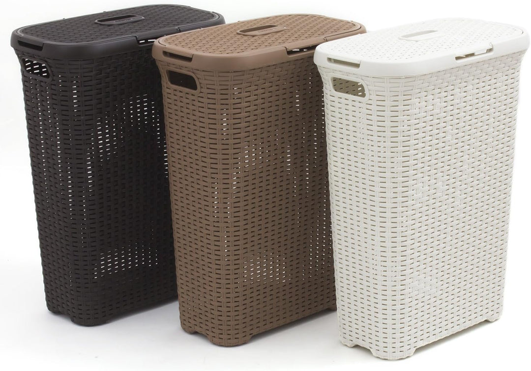 Curver Rattanoptik 40 Liter Wäschebox, Plastik, dunkelbraun, 44.7 x 26.5 x 61.2 cm, Dunkelbraun
