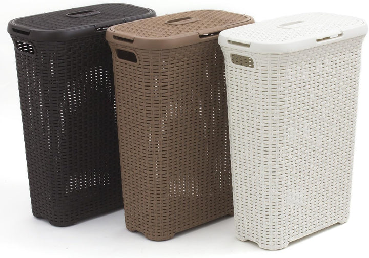 Curver Rattanoptik 40 Liter Wäschebox, Plastik, dunkelbraun, 44.7 x 26.5 x 61.2 cm, Dunkelbraun