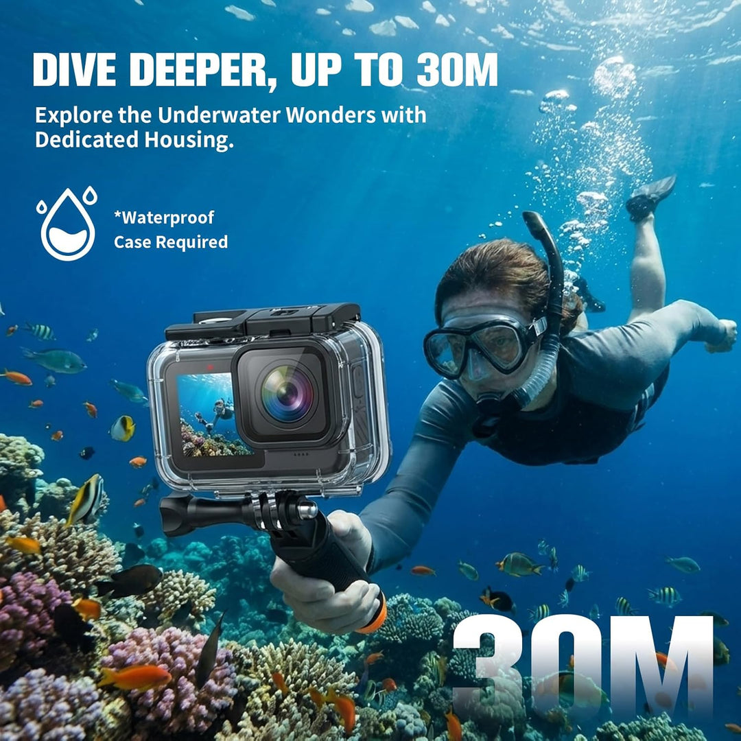Action Cam 5K, Mini Sportkamera WiFi mit 64G, Tragbare Action Kamera Mit Doppelseitigen Displays Vor