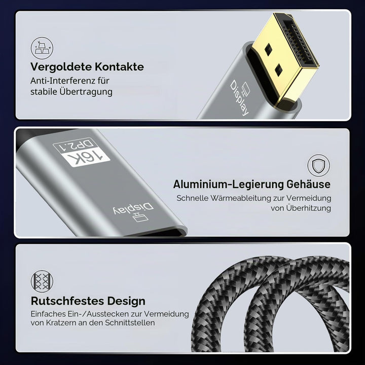 USB C auf DisplayPort 2.1 Kabel, 16K 30Hz 8K 60Hz 4K 240Hz, Thunderbolt 4/3 zu DP Cabel 40Gbps, komp
