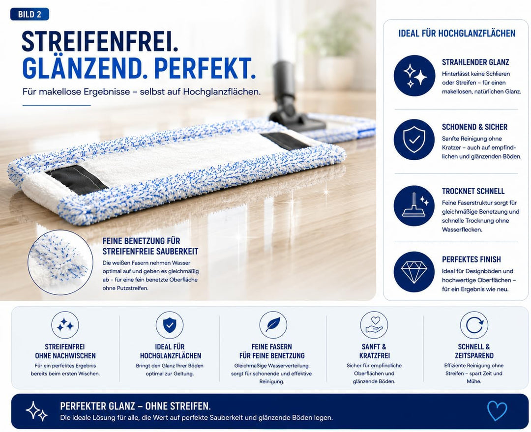 Bodentuch Set WEISSEXTREM und BLAUEXTREM 42 cm kompatibel mit Hara Leifheit und andere