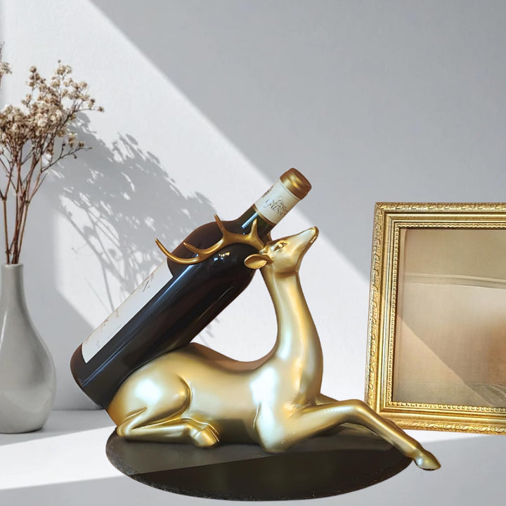 Eleganter goldener Flaschenhalter in Hirschform | Goldener Hirsch-Weinflaschenhalter 35 x 13 x 22 cm