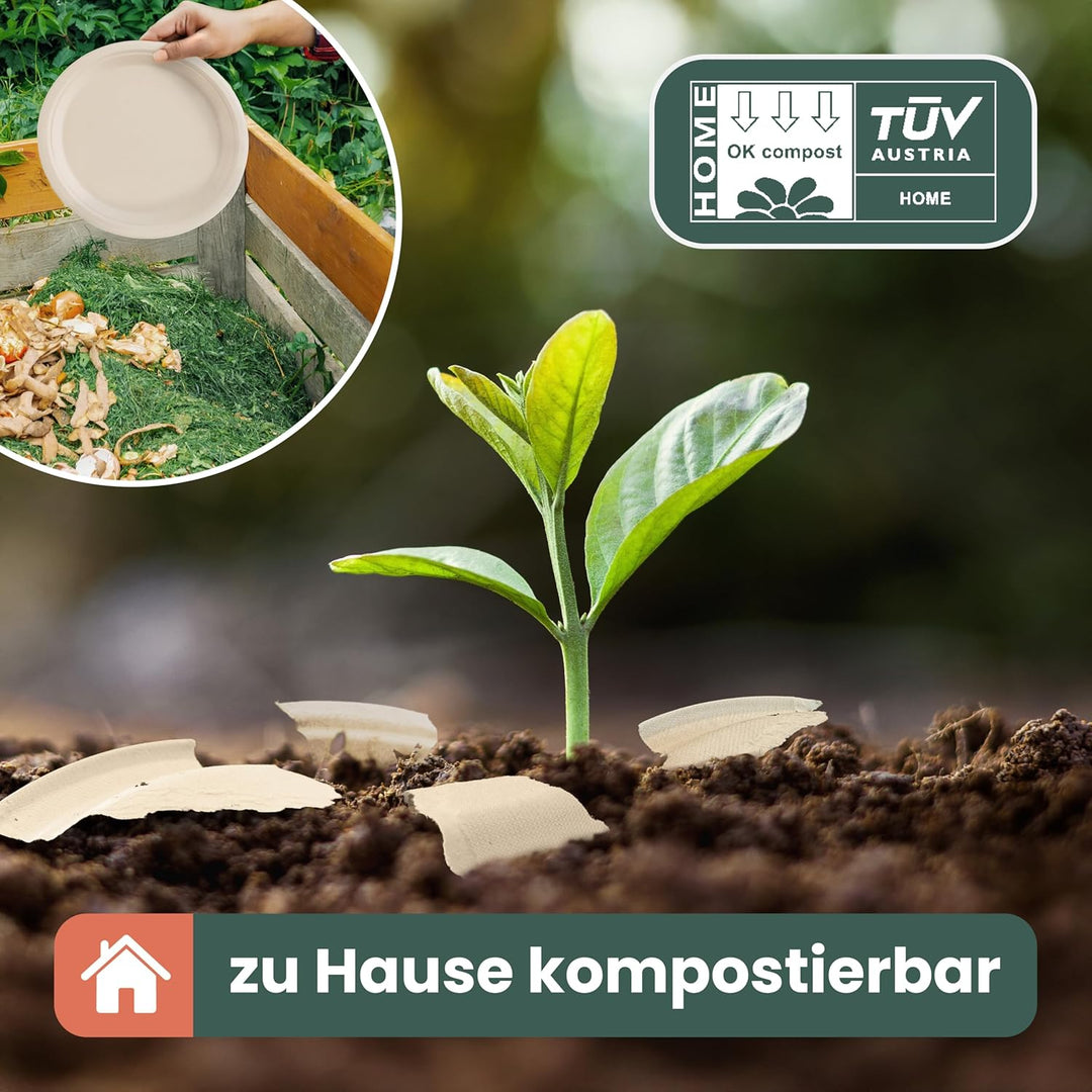 HAAGO Zuckerrohr Bagasse Einwegteller für Geburtstage, Hochzeiten, Partys - Stabil, Umweltfreundlich