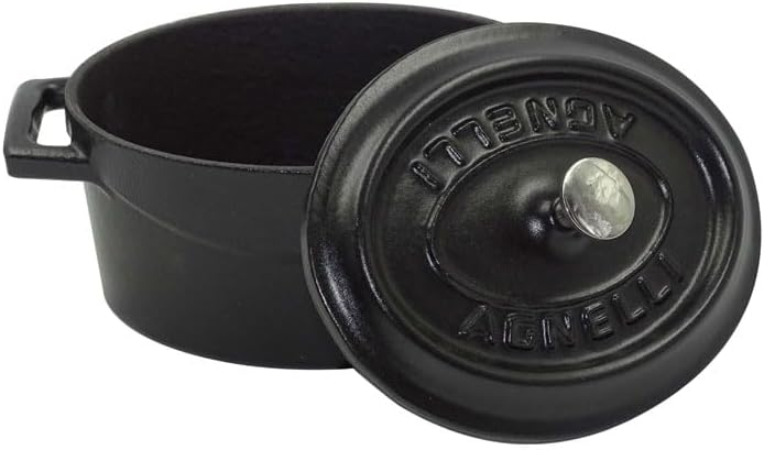 Pentole Agnelli Slowcook Ovaler Schmortopf mit Zwei Griffen aus Gusseisen, Durchmesser 22 cm, Mattsc