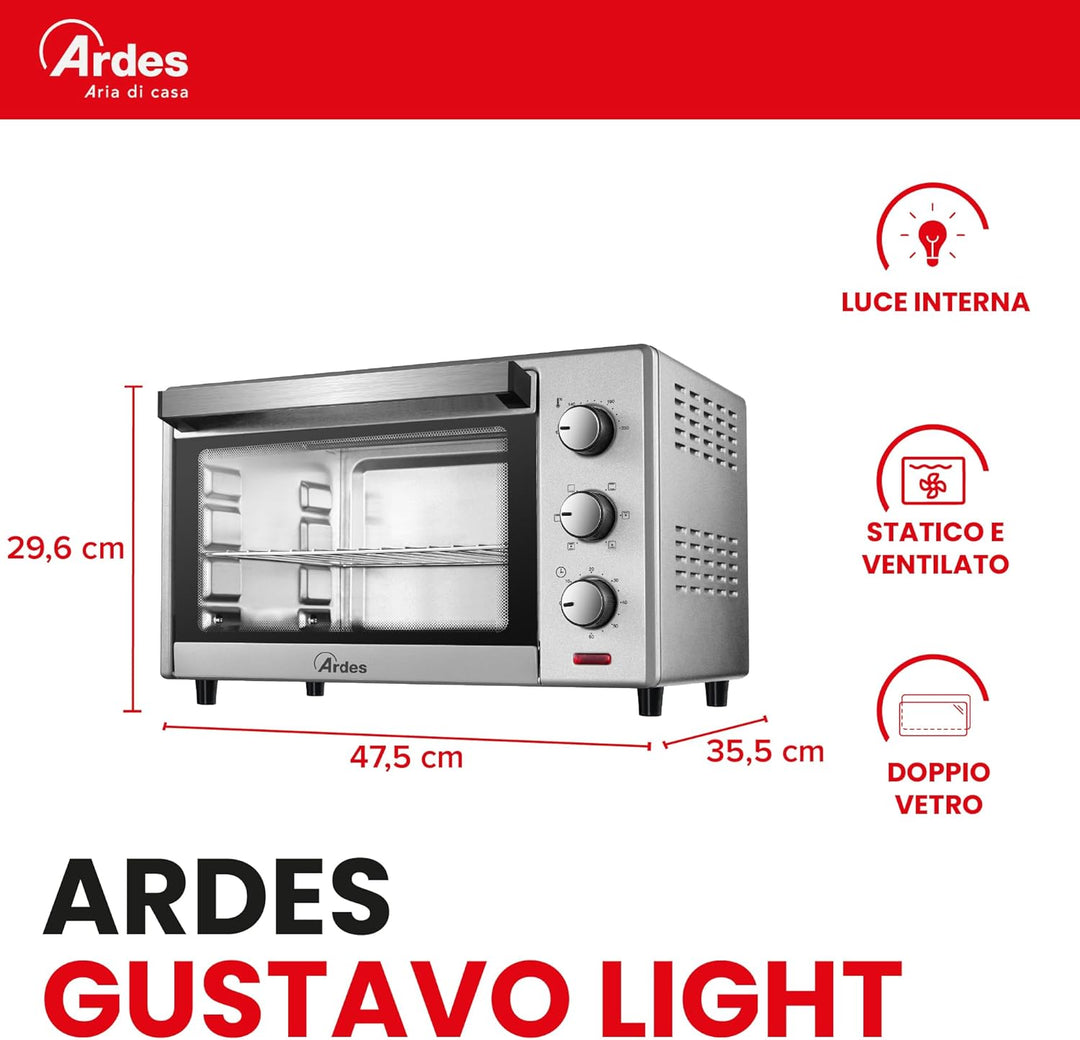 ARDES | AR6264PB Elektrischer Umluft-Kleinbackofen 25 Liter Fassungsvermögen mit Innenbeleuchtung 6