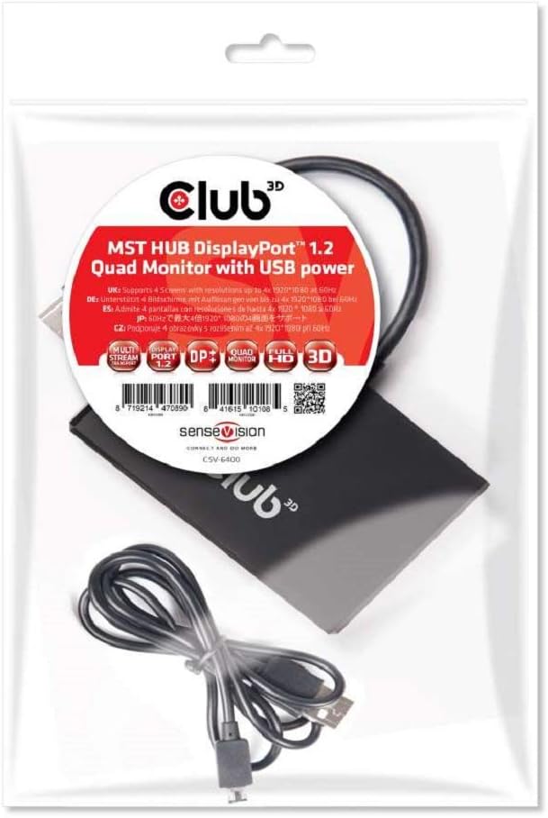 Club 3D csv-6400 Multi Stream Transport (MST) Hub DisplayPort Schwarz, Multi Stream Transport (MST)