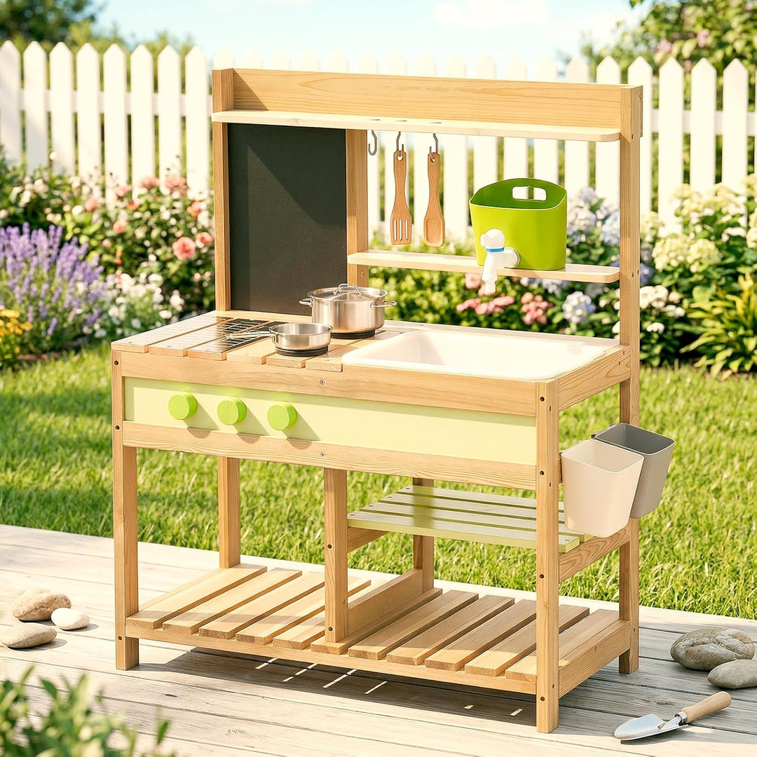 Gaint Bean Matschküche Kinder Outdoor, Holzspielzeug Spielküchenset für Jungen und Mädchen im Alter