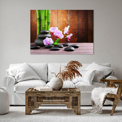 Bilder auf Leinwand 100x70cm Leinwandbild Bambus Dekoration Blume Orchidee Gross Wanddeko Bild Schla