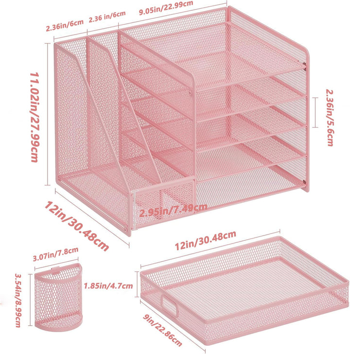 Marbrasse Schreibtisch Organizer mit Aktenhalter, 5 Ebenen Papier Briefablage mit Schublade und 2 St