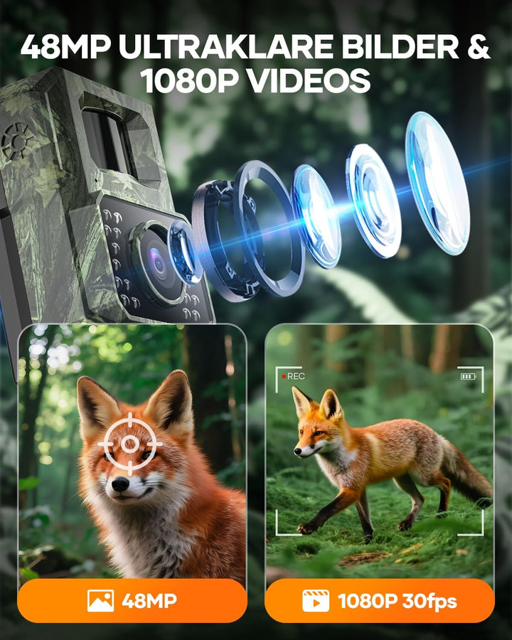 Wildkamera mit Handyübertragungs-App,WIAN Solar Wildtierkamera mit Nachtsicht Bewegungsmelder,48MP 3