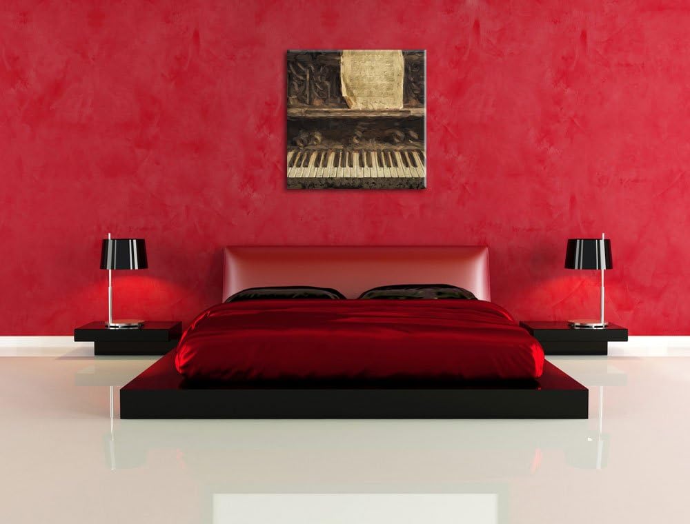 Pixxprint Antikes Klavier mit Notenblatt Pinsel Effekt, Format: 70x70 auf Leinwand, 70x70