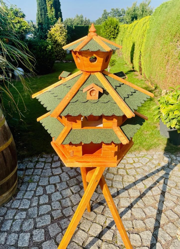 DARLUX Vogelvilla wetterfest von L bis XXL Futterhaus Vogelhaus mit oder ohne Ständer in Braun mit R