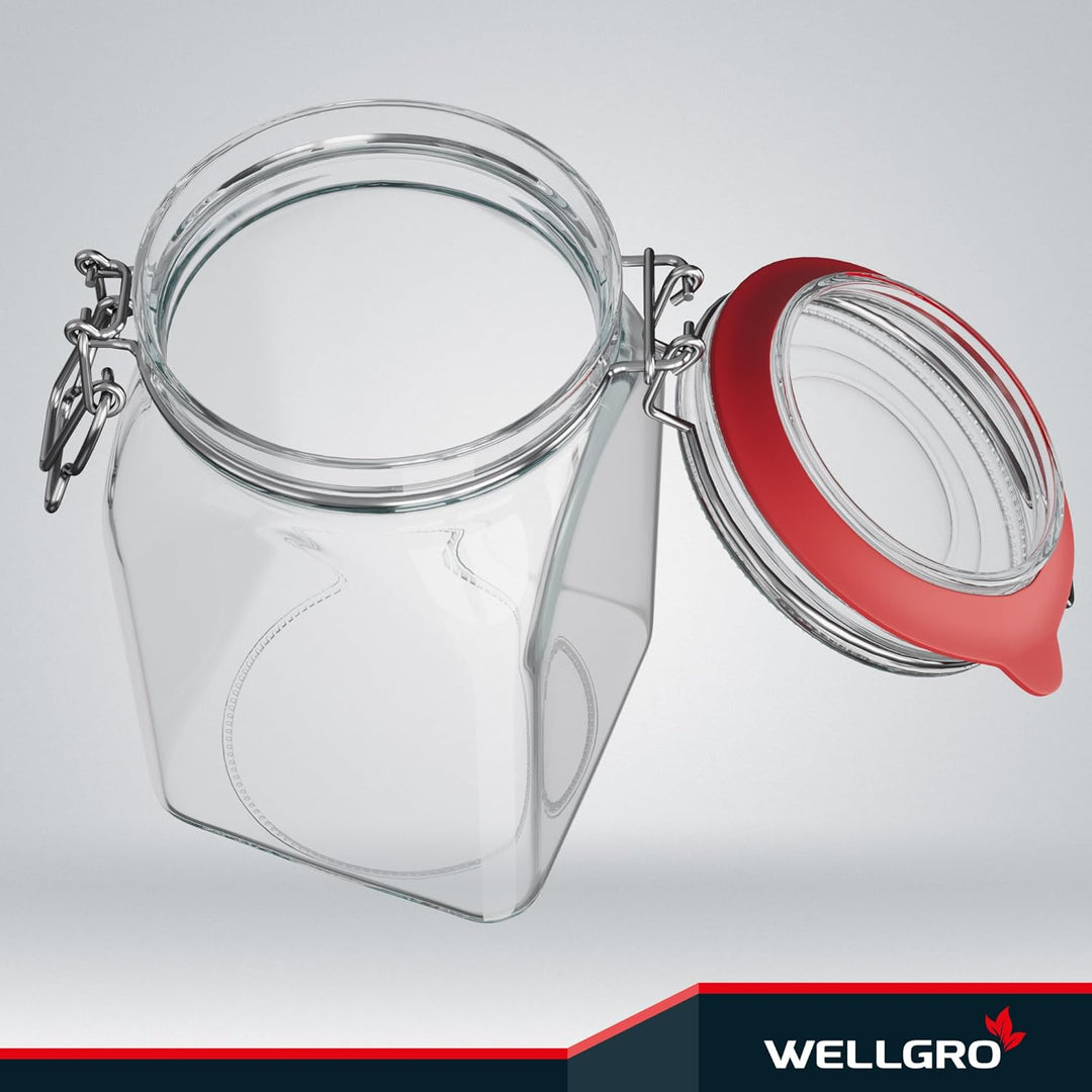 WELLGRO Einmachgläser mit Bügelverschluss eckig, Fermentierglas, Vorratsgläser mit Deckel, Bügelglas