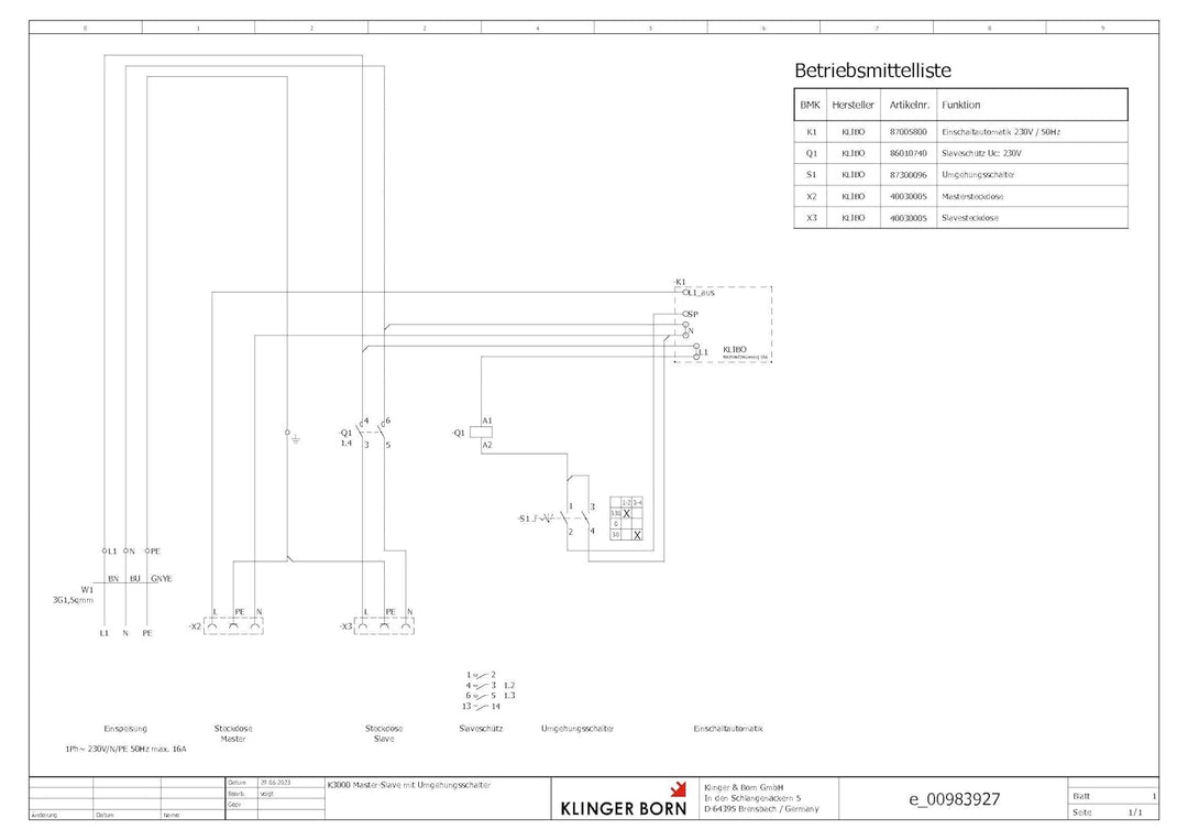 KlingerBorn Einschaltautomatik 1Ph-230V, mit Wahlschalter Hand-Aus-Auto, feste Verzögerungszeiten, 3