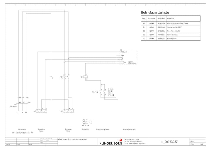 KlingerBorn Einschaltautomatik 1Ph-230V, mit Wahlschalter Hand-Aus-Auto, feste Verzögerungszeiten, 3