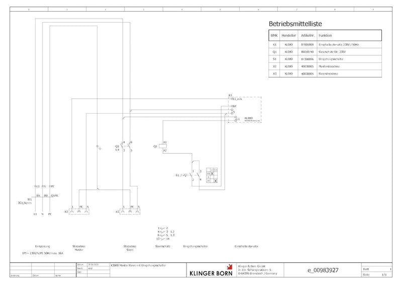 KlingerBorn Einschaltautomatik 1Ph-230V, mit Wahlschalter Hand-Aus-Auto, feste Verzögerungszeiten, 3