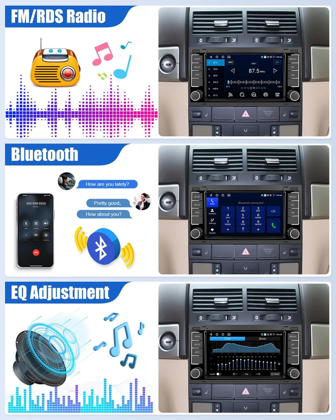 CAMECHO 4G+64G Android 15 Autoradio für VW Touareg Transporter T5 Multivan 2004-2011 mit Navi Carpla