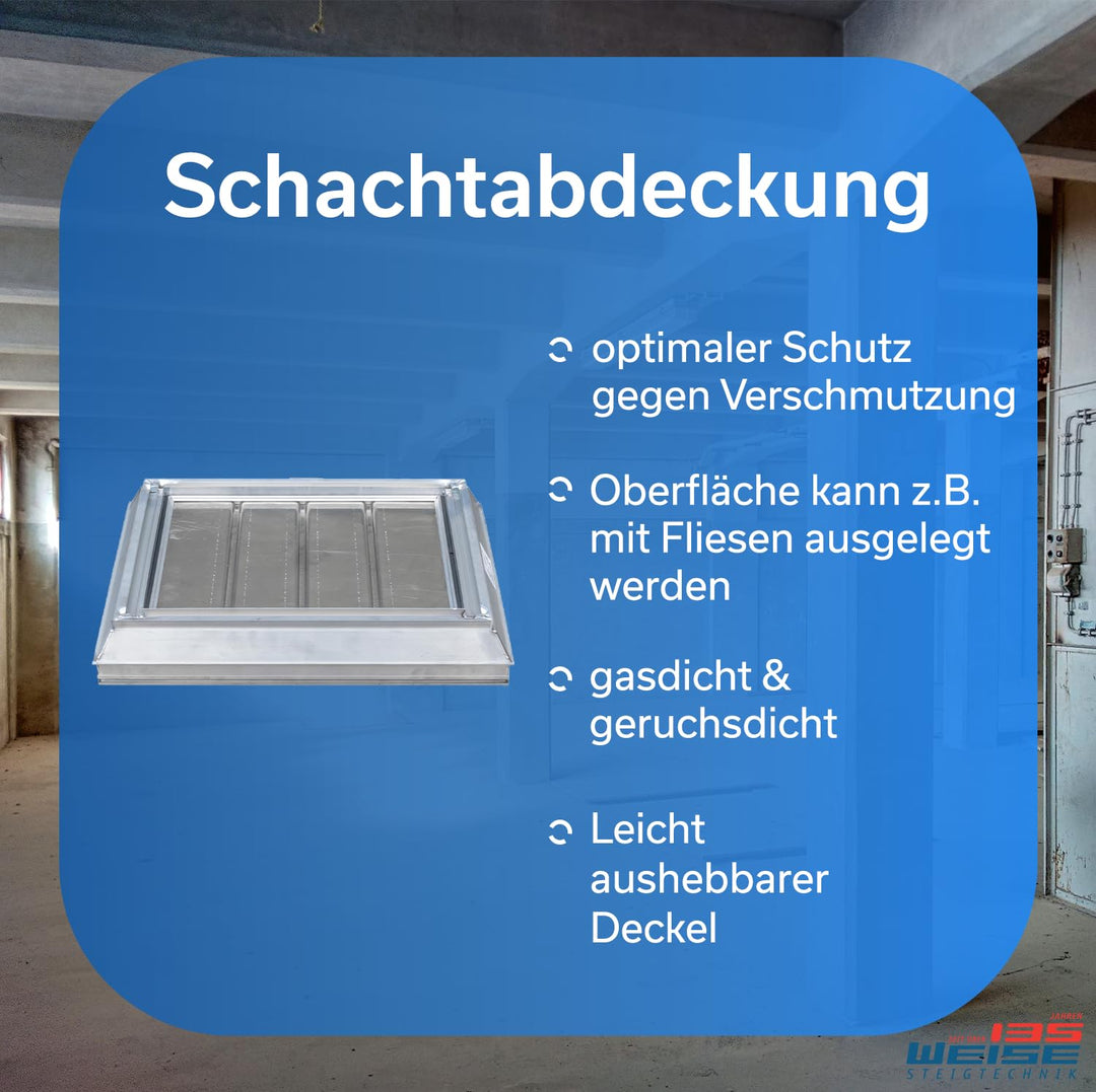 Weise Alu Schachtabdeckung mit Rahmen – 40 x 40 cm Durchgangsmass – gas- und geruchsdicht – für Inne