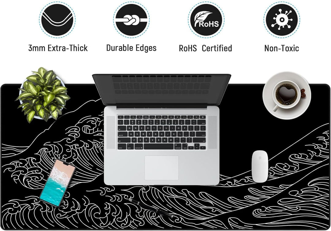 JIALONG XXL Speed Gaming Mauspad Schwarz 900 x 400mm - XXL Mousepad - Meereswelle Schreibtischunterl