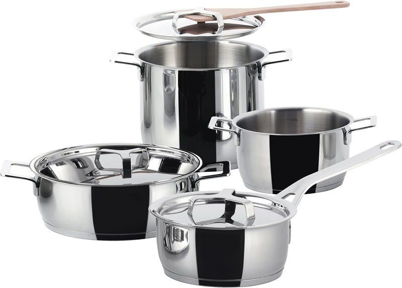 Alessi Pots&Pans AJM100S7 - Design Topfset aus Edelstahl mit Magnetboden, 7-teilig, 11.5 x 45 x 14 c