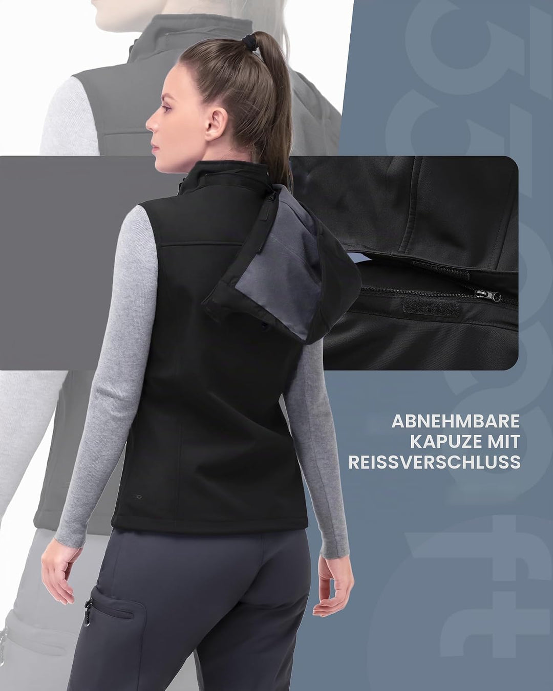 33,000ft Damen Softshell Westen mit Abnehmbare Kapuze Fleece Gefütterte Ärmellose Jacke Wasserdichte