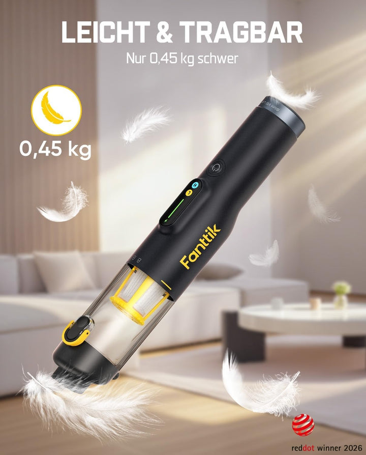 Fanttik Slim V10 Lite Kabelloser Handstaubsauger, 0,45 kg Leichtbau mit All-in-One-Station, 12000 Pa