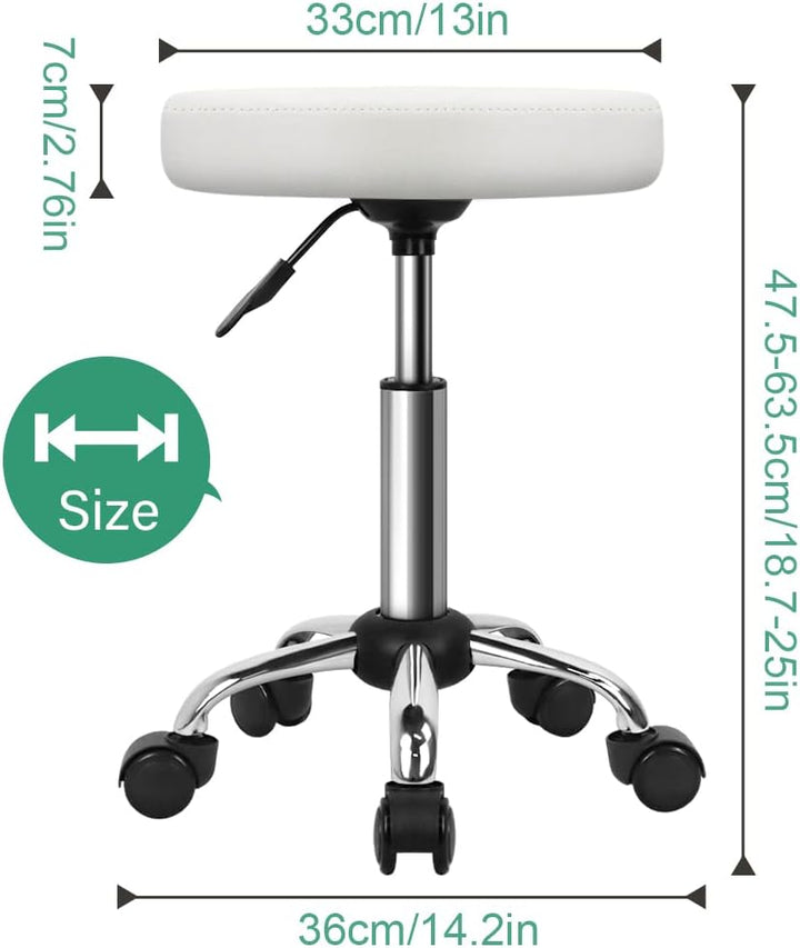 FURWOO Mehrzweck Rollhocker Rundhocker mit Rollen für Spa Verstellbarer Zeichenhocker (weiss), Wei&#