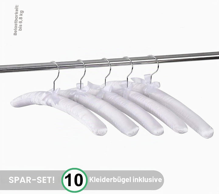 Amber Home 10 Stück 43cm Weiss Kleiderbügel aus Satin, Weiche Seide Aufhänger für T-Shirt Hemd Mante