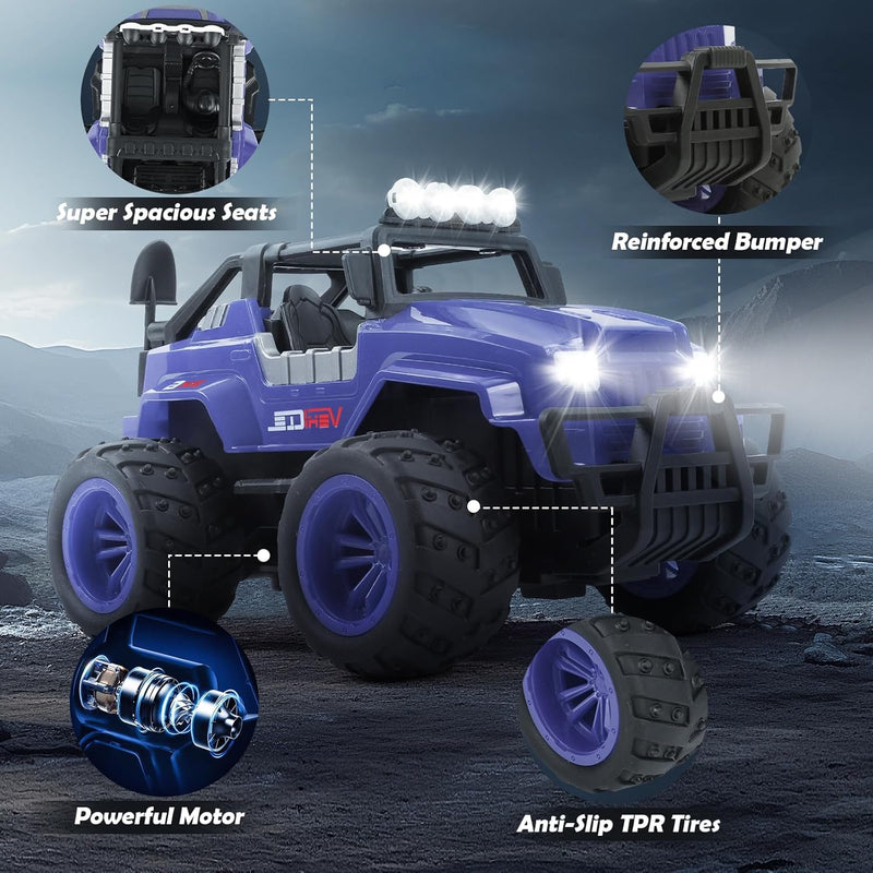 Weinsamkeit Ferngesteuertes Auto, 1/16 RC Auto Kinder All Terrain Off Road RC Monstertruck mit LED S