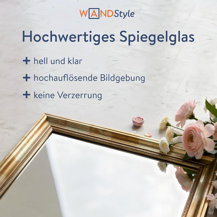 WANDStyle Spiegel Barock und Antik I Aussenmass: 30x40cm I Farbe: Gold I Goldener Wandspiegel aus Ho