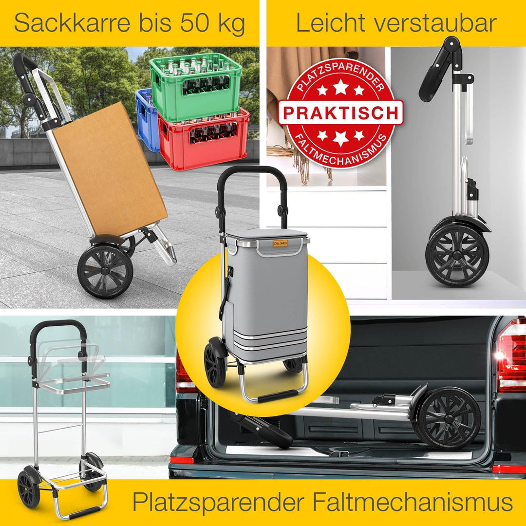 ELONEO Einkaufstrolley klappbar, Einkaufswagen mit Kühlfach, 3in1 Trolley, Sackkarre & Umhängetasche