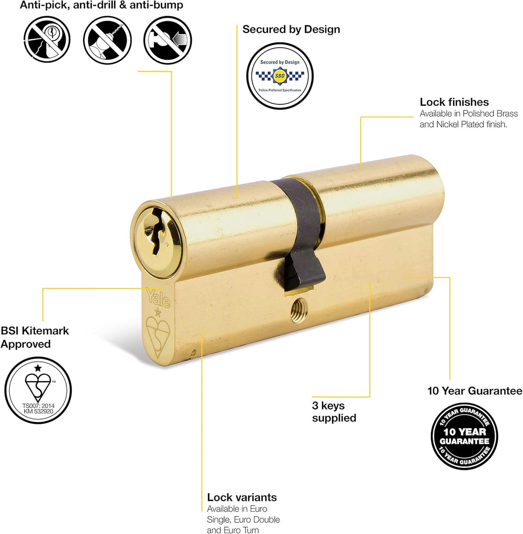 Yale Superior 1 Star Euro Zylinderschloss, PKM3030-PB-KA 30:10:30 (70 mm) Messing, 30:10:30 (70 mm)