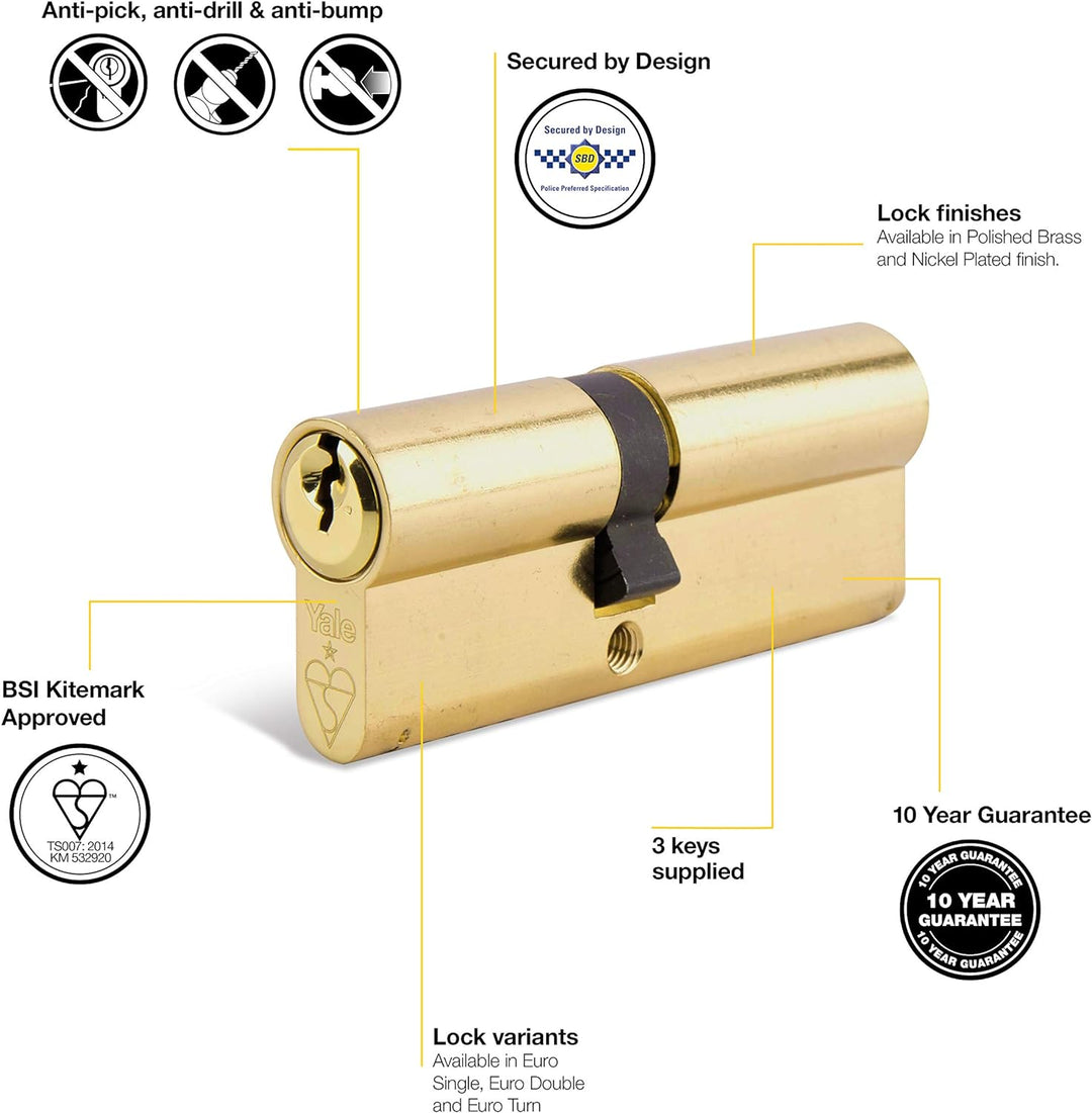 Yale Euro Zylinder BS T/Turn, PKMT3030-PB 30:10:30 (70 mm) In Sichtverpackung Messing, 30:10:30 (70