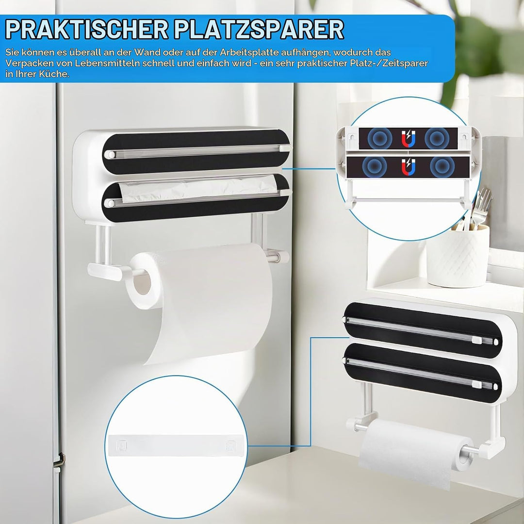 DBREAKS Wandrollenhalter Küche 3-in-1 Frischhaltefolienspender, küchenrollenhalter magnetisch, Frisc