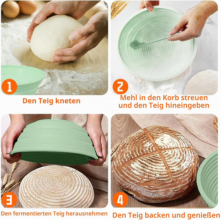 2Pcs Faltbarer Brotbacken Gärkorb Gärkörbchen, 22cm Runde &amp; 26cm Oval Silikon Banneton Brotgärkörbe,