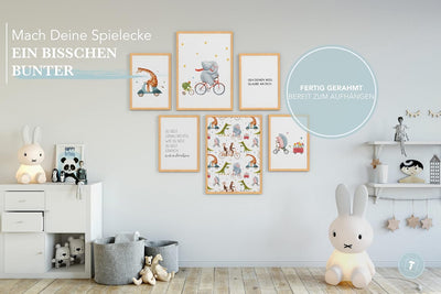 Papierschmiede® Bilder Kinderzimmer Kids Mood Poster Set Fahrrad Tiere, Gerahmte Bilder fürs Kinderz