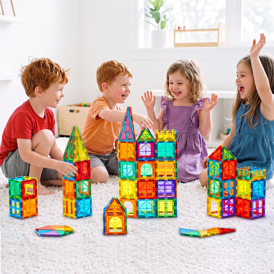 Gemmicc Magnetische Bausteine 100-teilig mit 2 Autos, STEM-zertifiziertes edukatives Magnetspielzeug