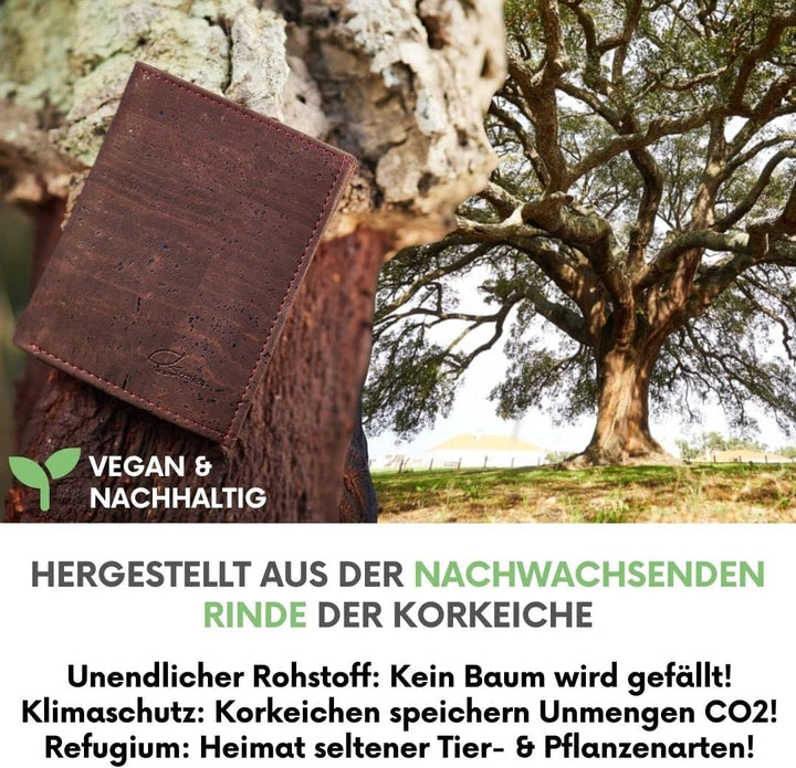 Simaru Geldbeutel aus Kork, vegan & kompakt, langlebige Geldbörse mit RFID-Schutz, Karten, Schein-&