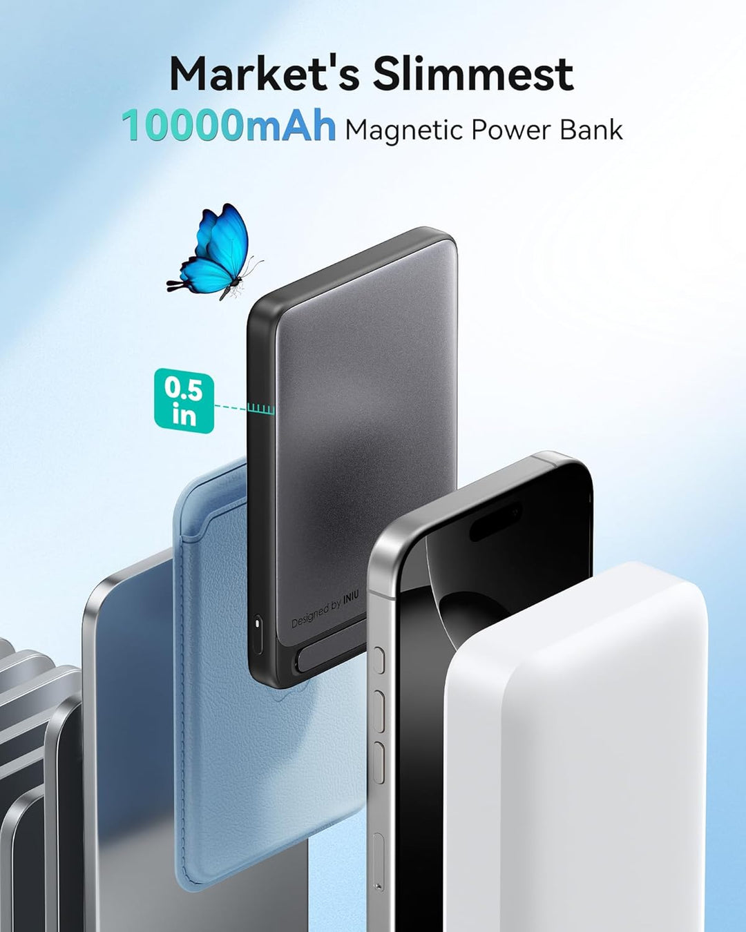 INIU Powerbank für Magsafe, Schlanksten 10000mAh 45W Magnetische Power Bank, Qi2-zertifiziert Ultras