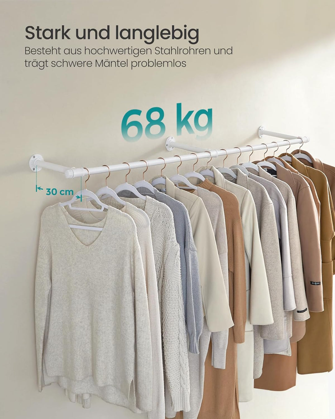 SONGMICS Kleiderstange für die Wand, Kleiderständer Wandmontage, Industrie-Design, platzsparend, 30