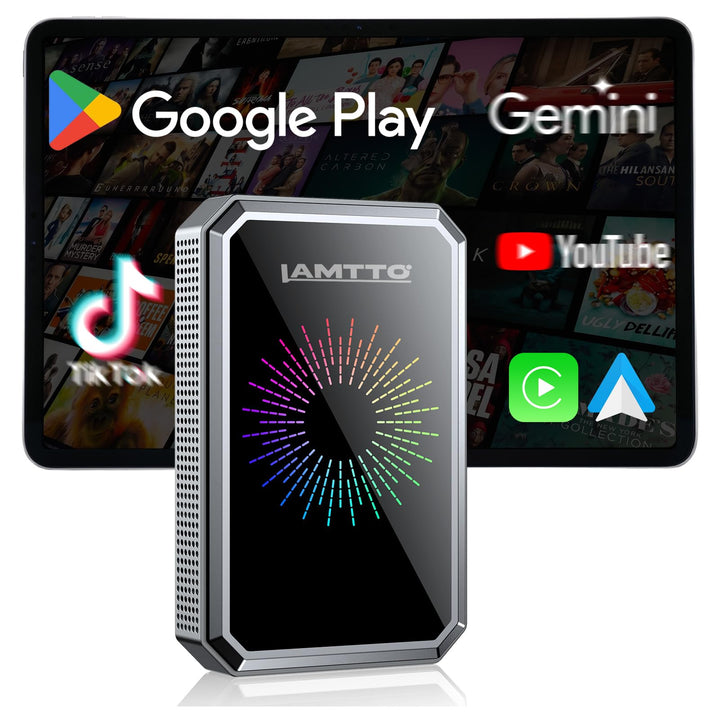 LAMTTO Wireless CarPlay Adapter AI Box mit Google Play App-Download & Gemini AI für CarPlay & Androi